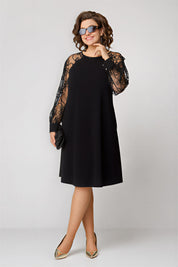 Beatrice | Elegante Nero Abito con Maniche in Pizzo