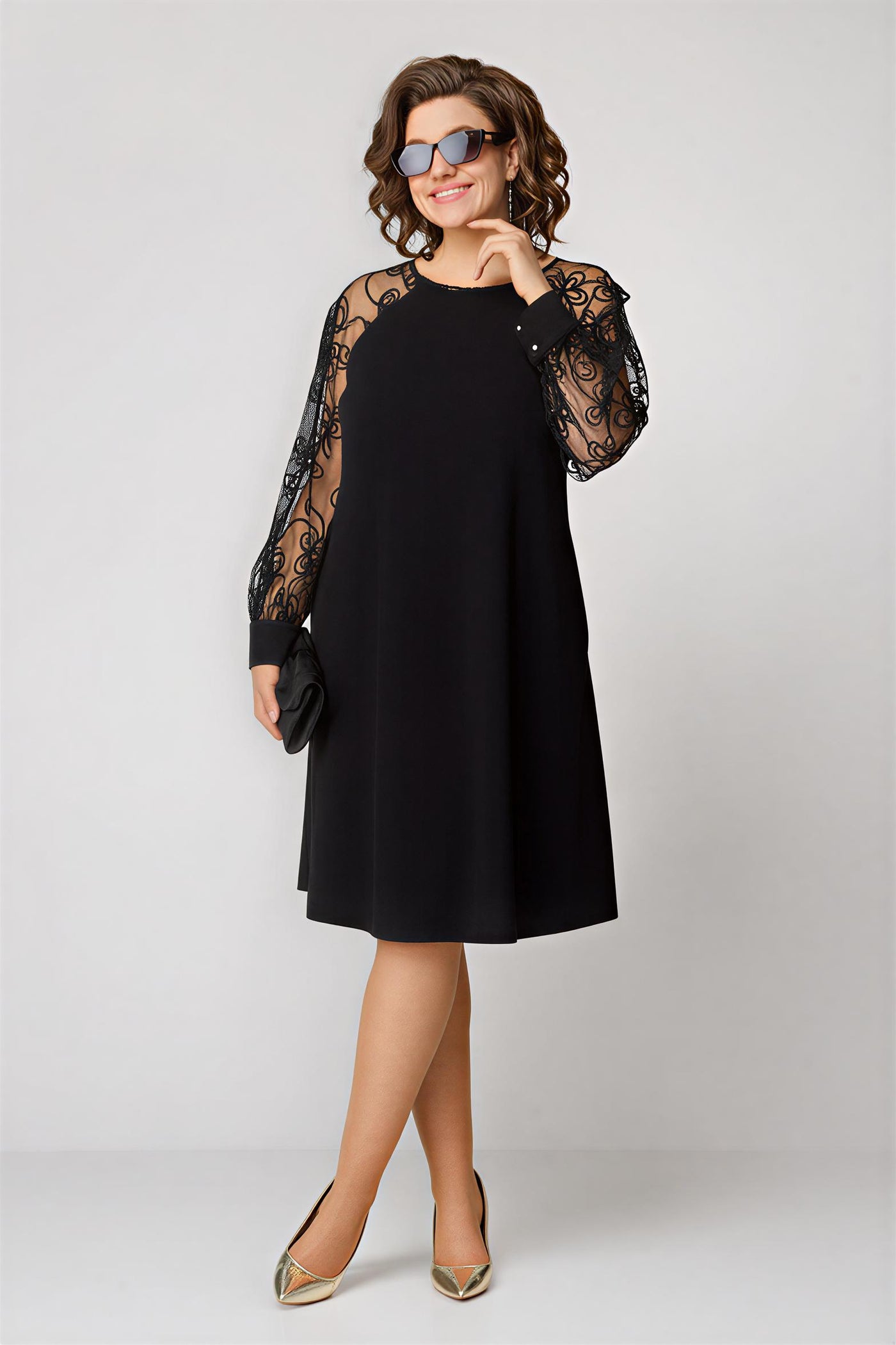 Beatrice™ – Abito Elegante Nero con Maniche in Pizzo