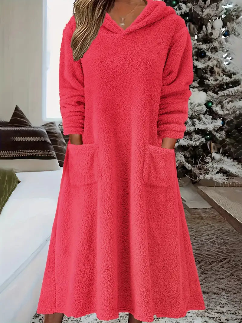 Eugenia™ – Abito Midi Casual con Cappuccio e Tasca Frontale