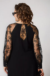Beatrice | Elegante Nero Abito con Maniche in Pizzo