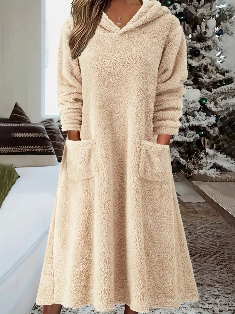 Eugenia™ – Abito Midi Casual con Cappuccio e Tasca Frontale