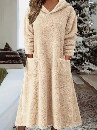 Eugenia™ – Abito Midi Casual con Cappuccio e Tasca Frontale