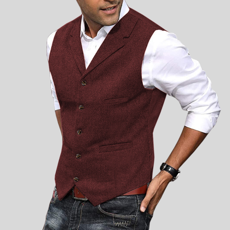 Alberto | Elegante Gilet Bordeaux in Tweed a Spina di Pesce per Uomo 3