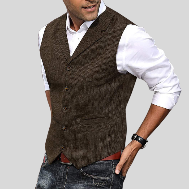 Alberto | Elegante Gilet Bordeaux in Tweed a Spina di Pesce per Uomo 6