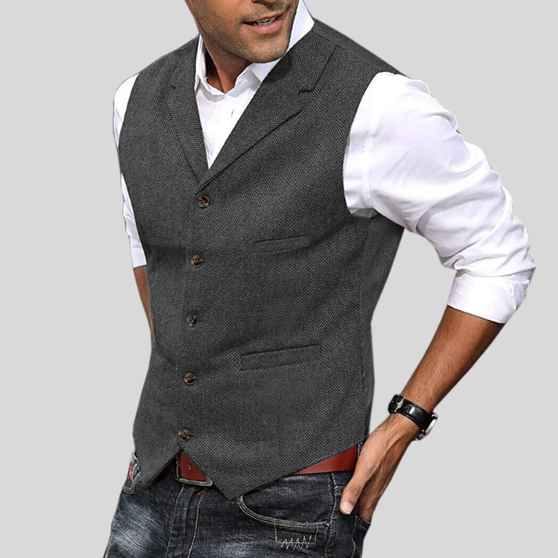 Alberto | Elegante Gilet Bordeaux in Tweed a Spina di Pesce per Uomo 7