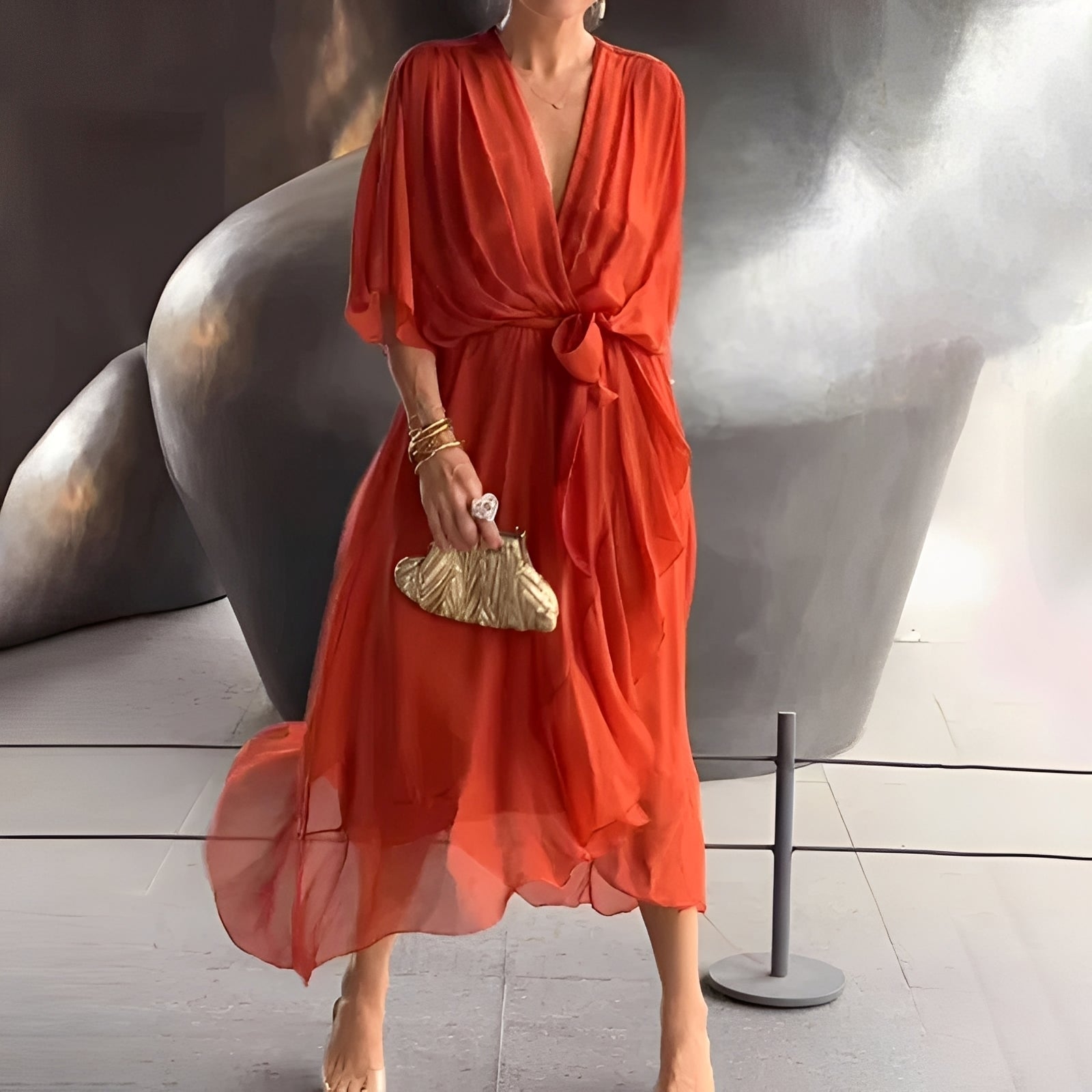 Allegra | Elegante Abito Midi con Scollatura a V per Cerimonia 4