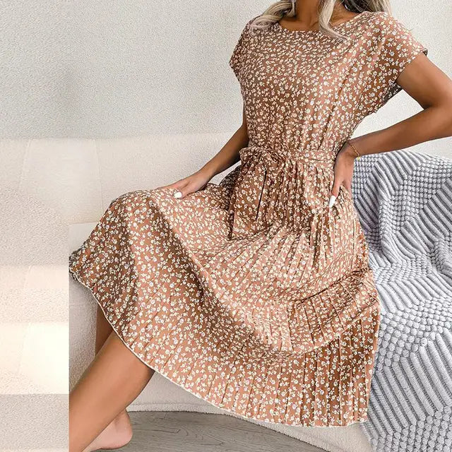 Ambra | Elegante Abito Midi Plissettato con Stampa Floreale 0