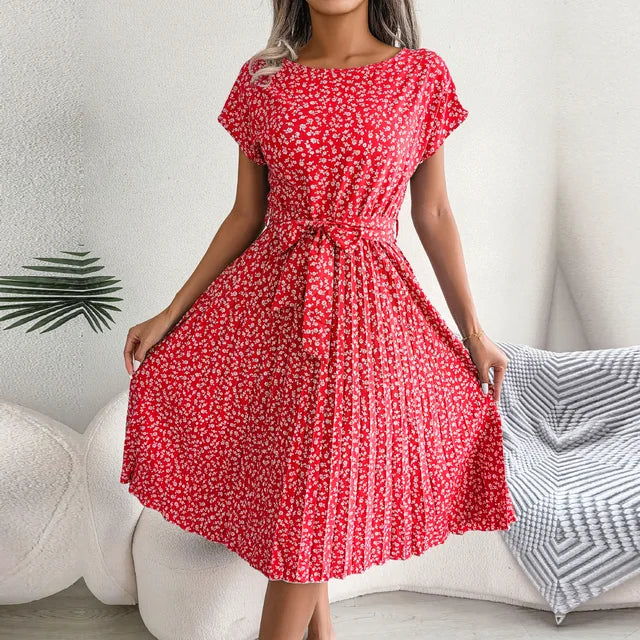Ambra | Elegante Abito Midi Plissettato con Stampa Floreale 1