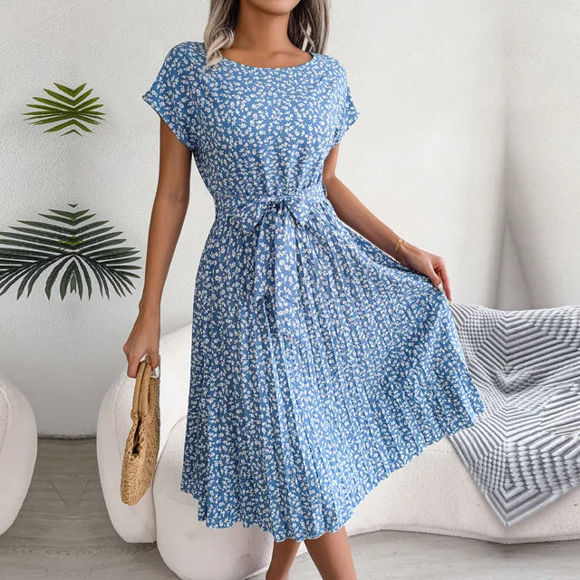 Ambra | Elegante Abito Midi Plissettato con Stampa Floreale 6