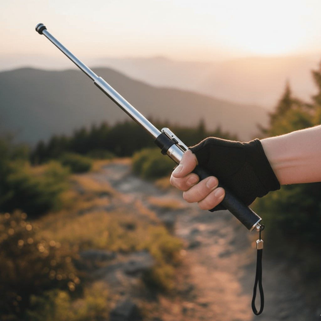 Bastone da Trekking Automatico con Funzione di Autodifesa e Maniglia Ergonomica per Sicurezza e Stabilità 0