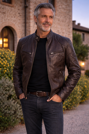 Luca | Elegante Giacca Pelle Uomo Versatile per Tutte le Stagioni