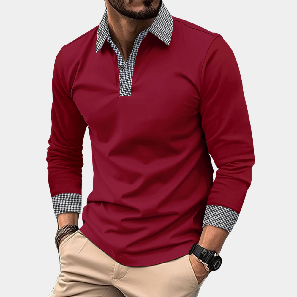 Clément | Elegante Polo Manica Lunga Uomo in Cotone Nero 4