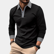 Clément | Elegante Polo Manica Lunga Uomo in Cotone Nero 5