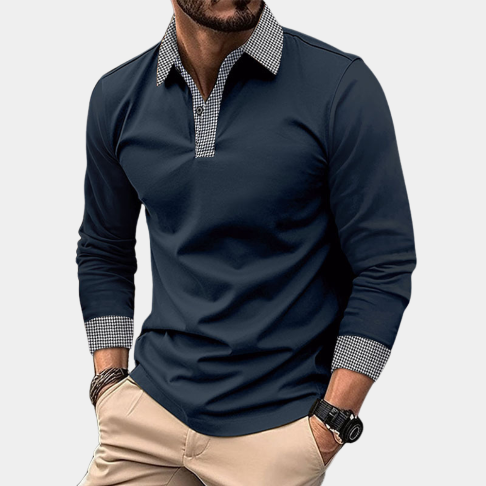 Clément | Elegante Polo Manica Lunga Uomo in Cotone Nero 6