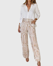 Completo Donna Elegante | Set di Pantaloni e Camicetta con Cintura Regolabile | Comfort e Stile per Ogni Occasione 0