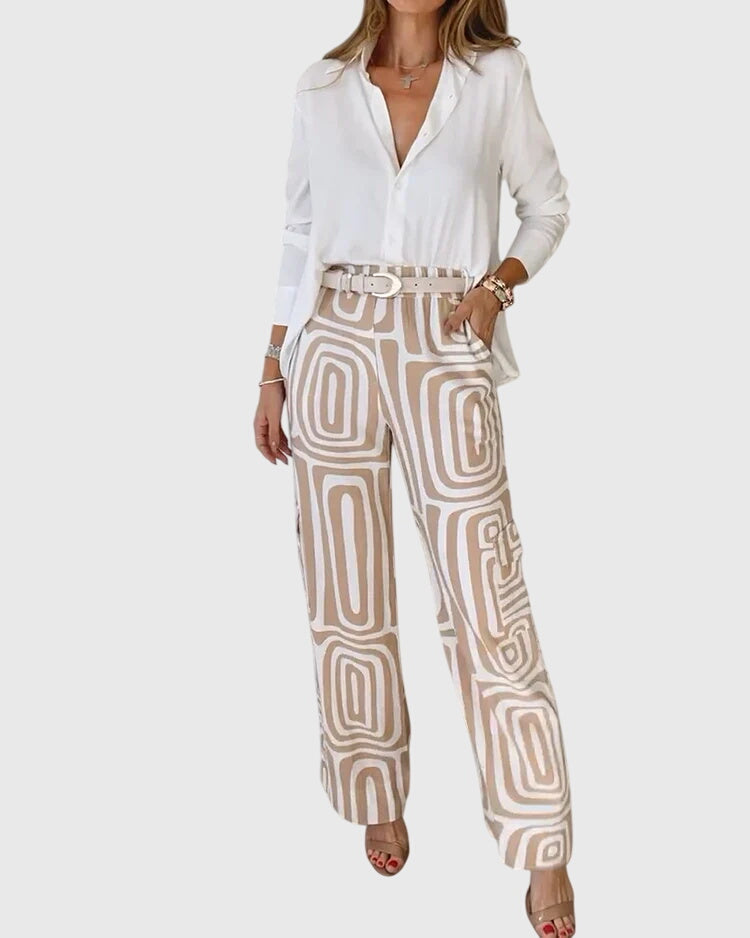 Completo Donna Elegante | Set di Pantaloni e Camicetta con Cintura Regolabile | Comfort e Stile per Ogni Occasione 0