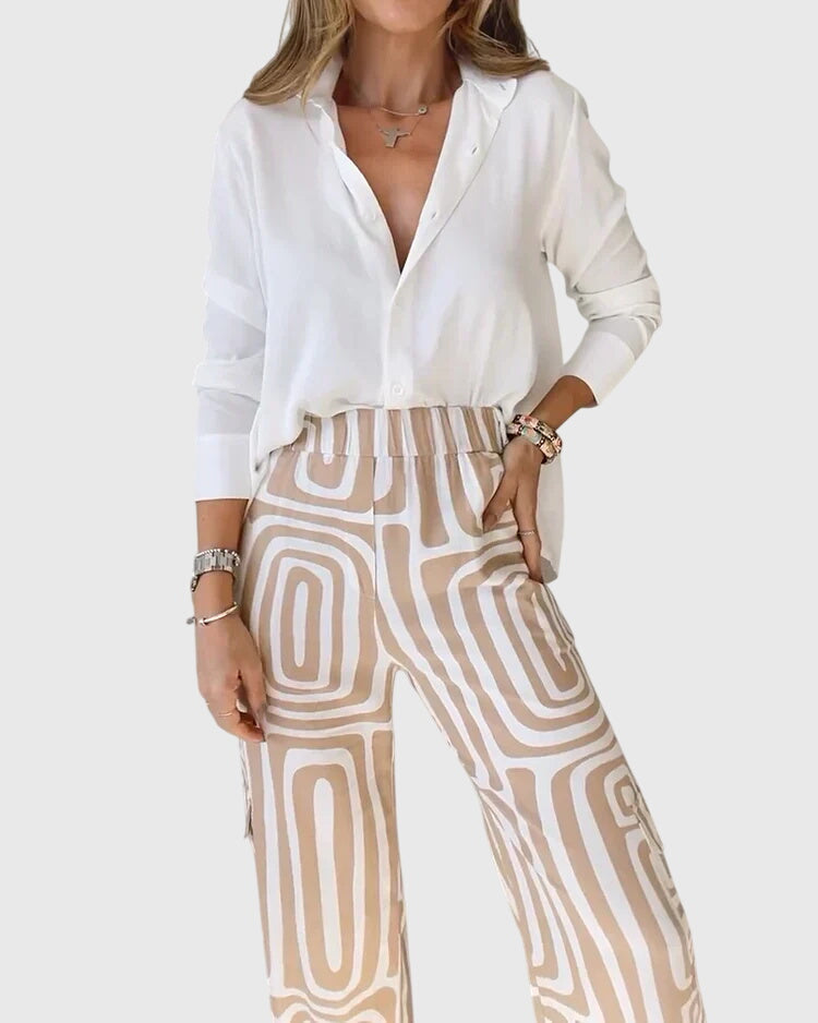 Completo Donna Elegante | Set di Pantaloni e Camicetta con Cintura Regolabile | Comfort e Stile per Ogni Occasione 2