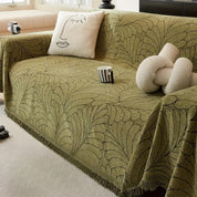 Copridivano Reversibile | Copridivano 3 Posti in Misto Cotone con Motivo a Foglie Jacquard - Elegante Protezione per Divani 0