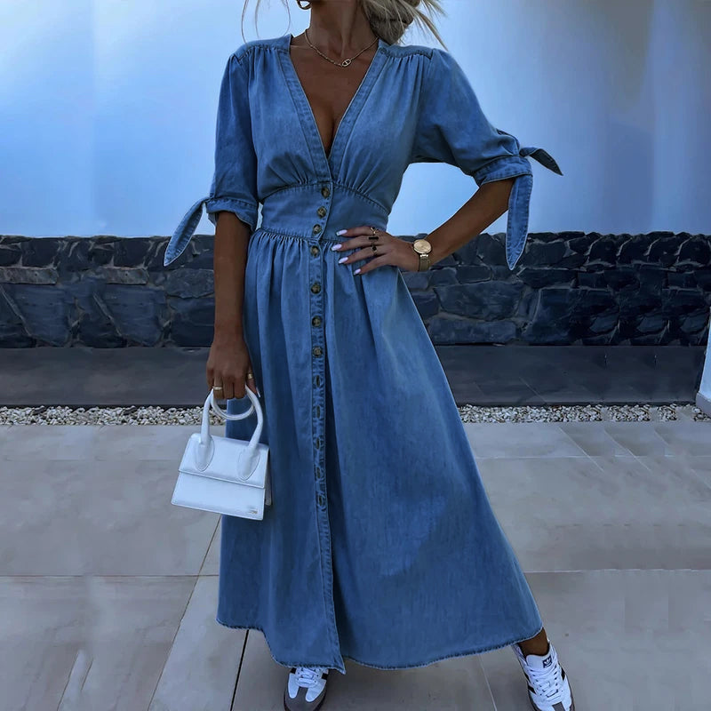 Diletta | Elegante Abito Lungo Estivo in Denim Casual 0