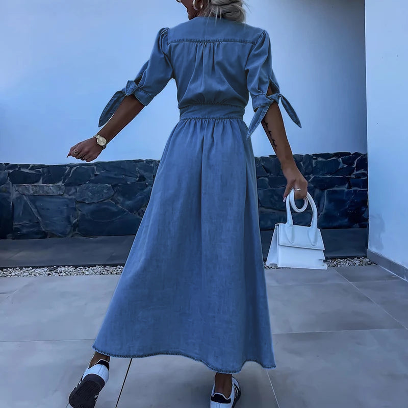 Diletta | Elegante Abito Lungo Estivo in Denim Casual 1