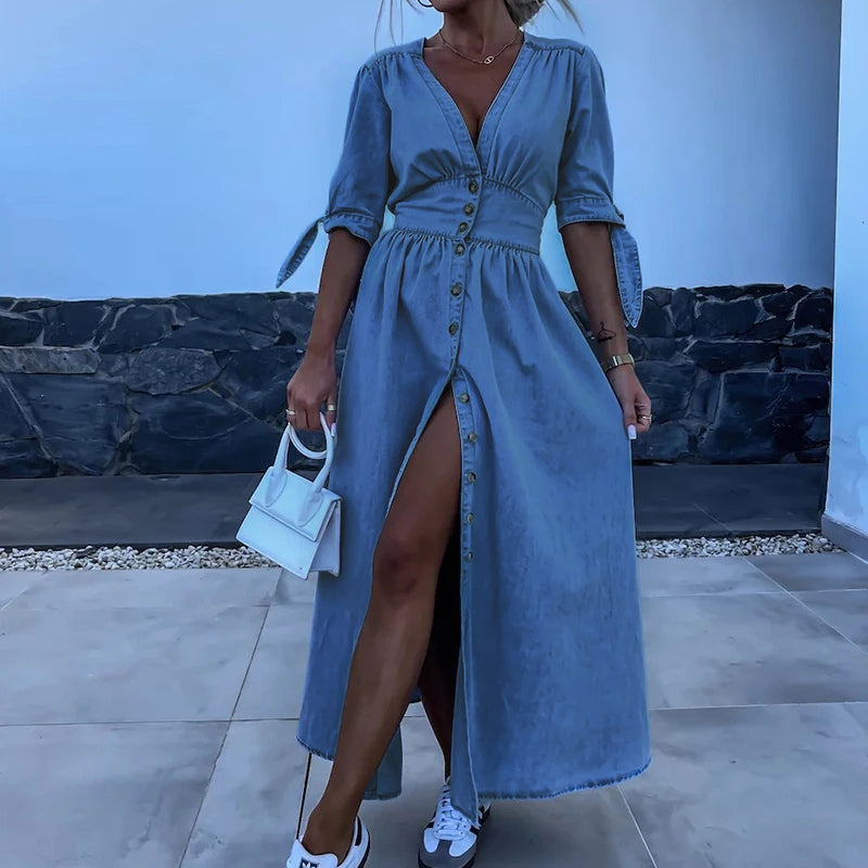 Diletta | Elegante Abito Lungo Estivo in Denim Casual 2