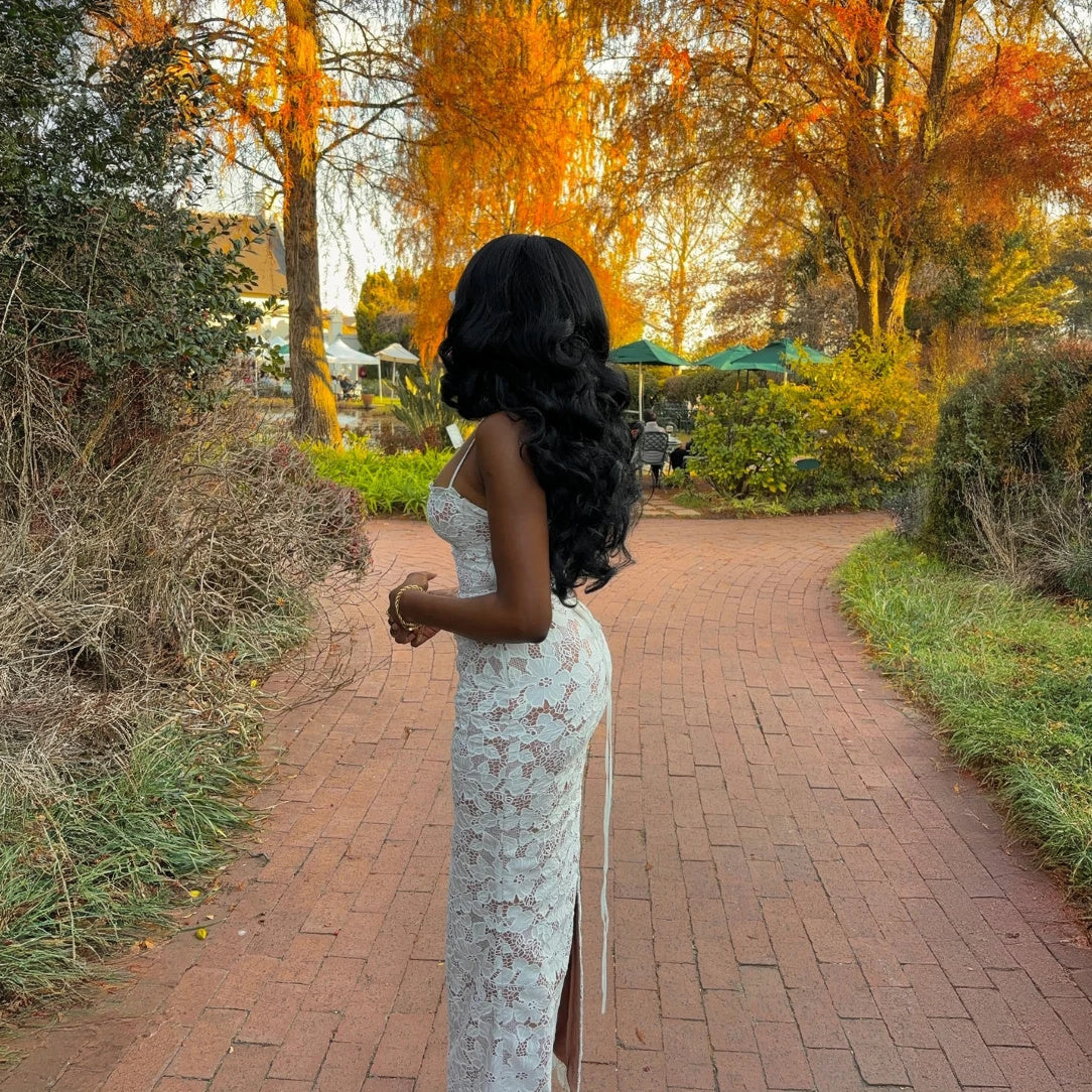 Emma | Elegante Abito Lungo Cerimonia in Pizzo Bianco 5