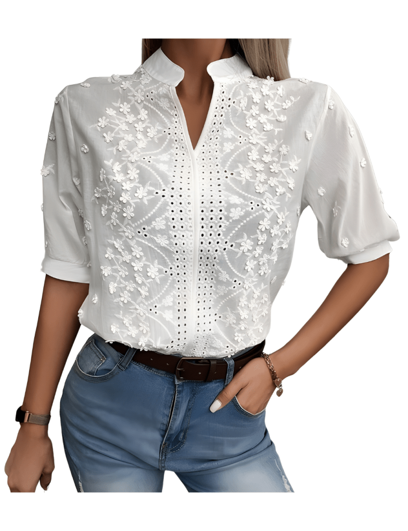 Emma | Elegante Blusa in Pizzo con Scollo a V 0