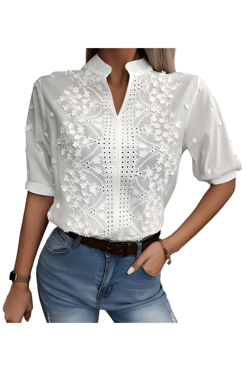 Emma | Elegante Blusa in Pizzo con Scollo a V 0