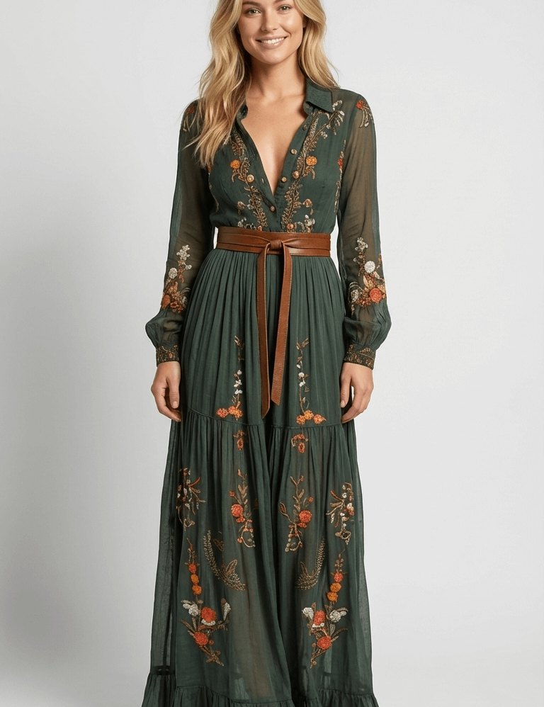 Emma | Elegante Maxi Abito Boho con Maniche Lunghe 0