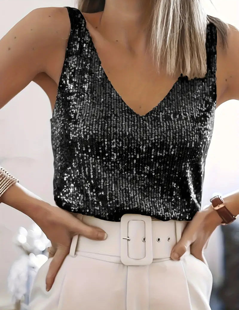 Emma | Elegante Top Paillettes Senza Maniche Scollo a V 1