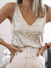 Emma | Elegante Top Paillettes Senza Maniche Scollo a V 2
