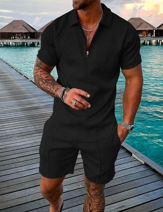 Ethan | Elegante Coordinato Uomo con Polo e Pantaloncini Neri di Mezzanotte 0