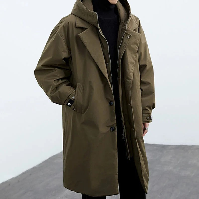 Ethan | Elegante Impermeabile Lungo Da Uomo Con Cappuccio 0