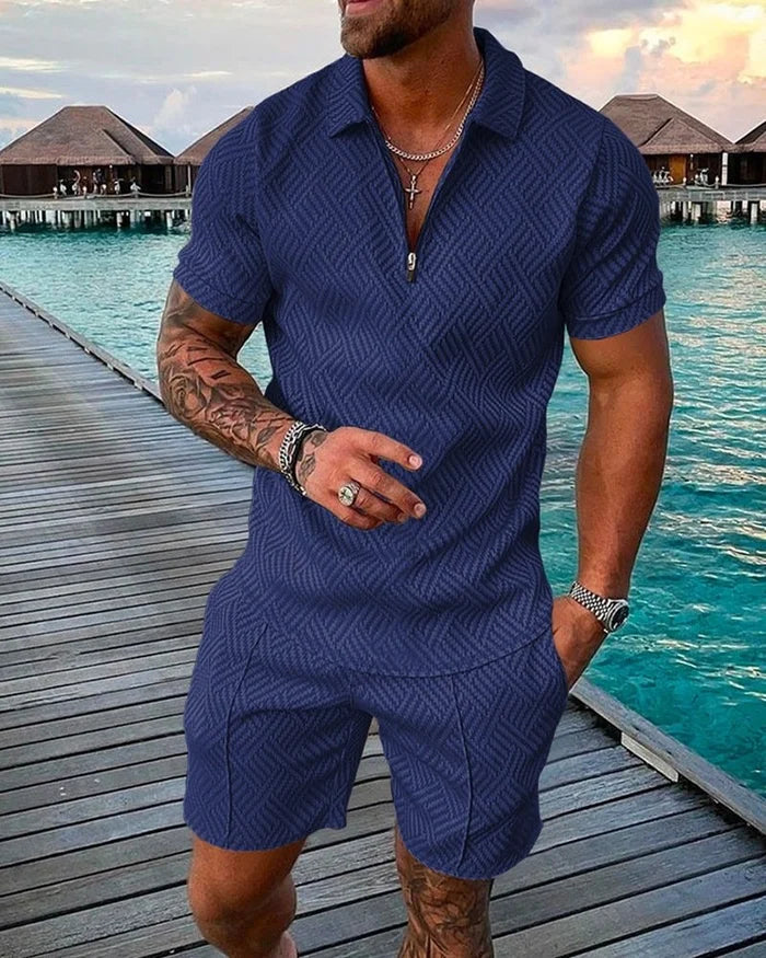 Ethan | Estivo Elegante Coordinato con Polo e Pantaloncini Blu Mare 0