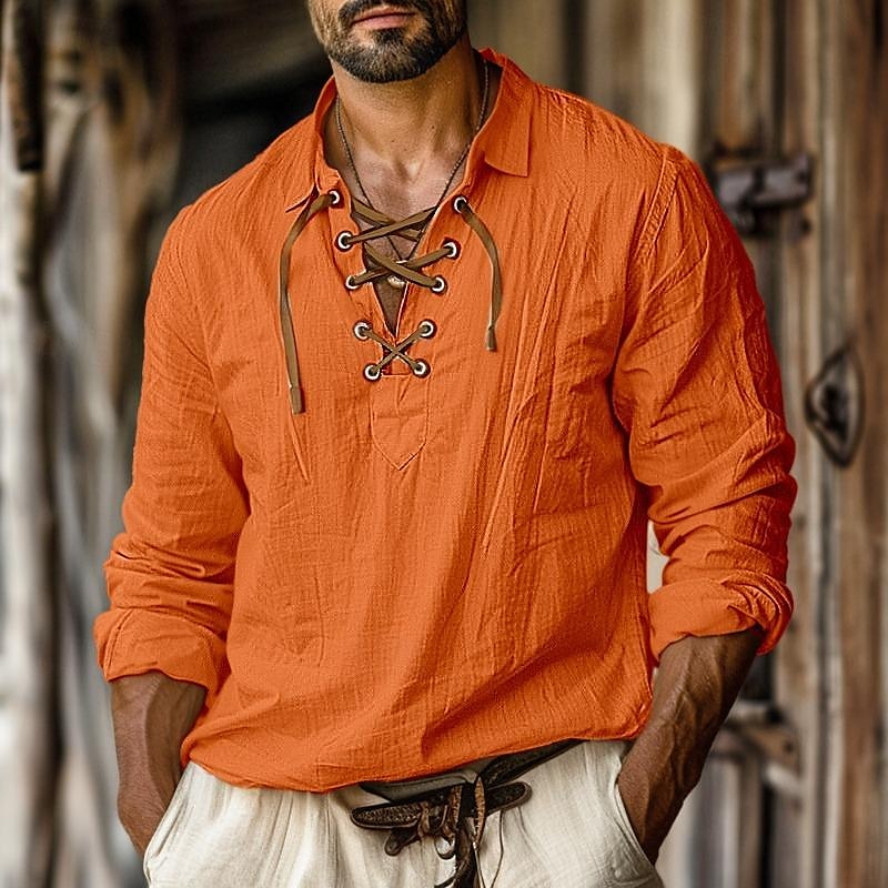 Ethan | Moderno Design Camicia Uomo con Chiusura a Lacci e Maniche Lunghe 0