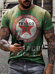 Ethan | Retro Casual T-Shirt con Stampa Unica di Olio Motore 0