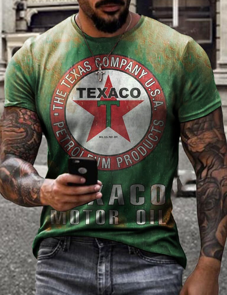 Ethan | Retro Casual T-Shirt con Stampa Unica di Olio Motore 0