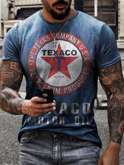 Ethan | Retro Casual T-Shirt con Stampa Unica di Olio Motore 1
