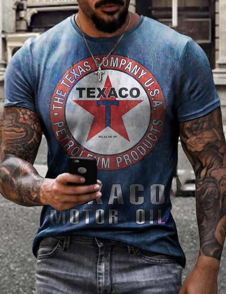 Ethan | Retro Casual T-Shirt con Stampa Unica di Olio Motore 1