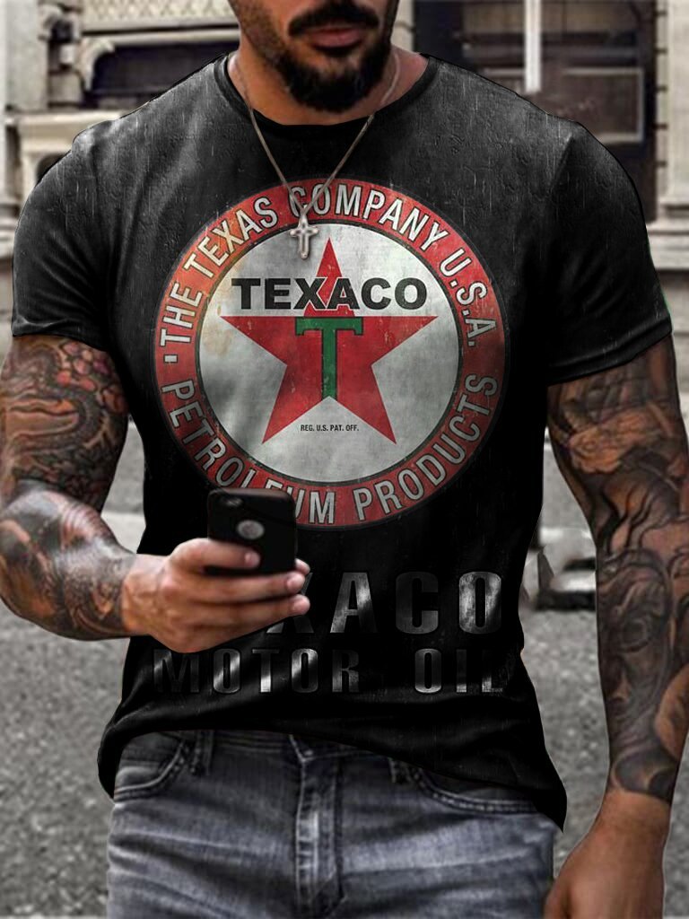 Ethan | Retro Casual T-Shirt con Stampa Unica di Olio Motore 2