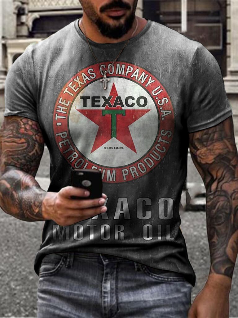 Ethan | Retro Casual T-Shirt con Stampa Unica di Olio Motore 3