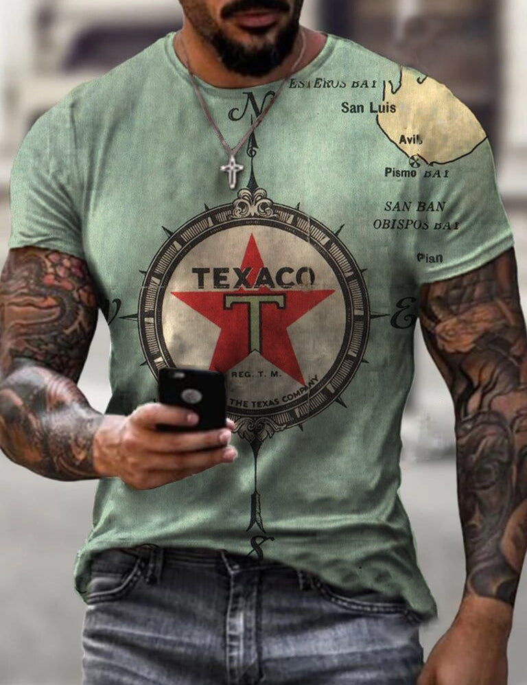 Ethan | Vintage Casual T Shirt Uomo con Stampa Olio Motore 0