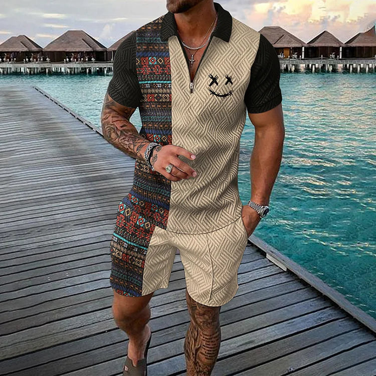 Ethan | Vintage Estivo Coordinato Polo e Pantaloncini con Faccina Sorridente 0
