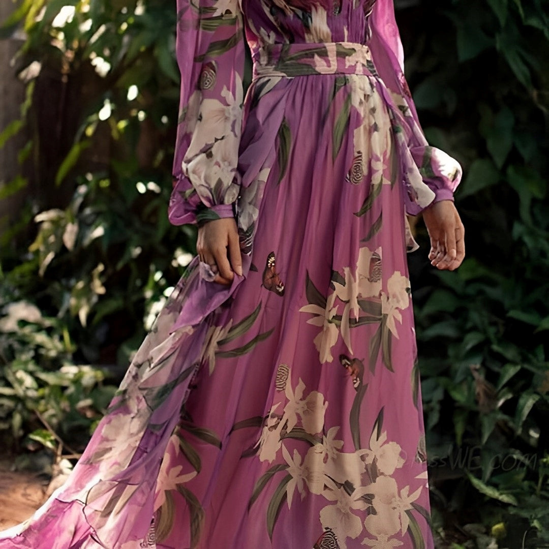 Fabiana | Elegante Maxi Abito Floreale da Donna con Scollo a V 3