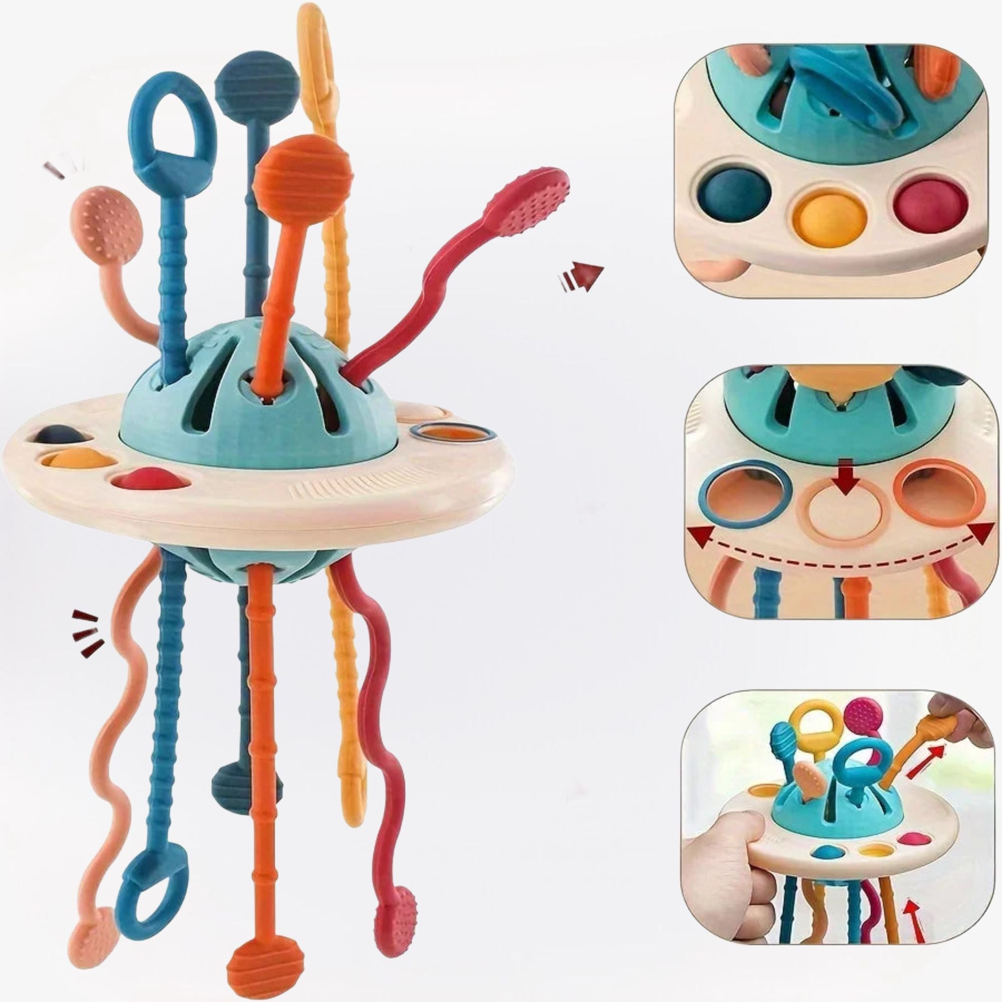 Giocattolo Montessori UFO | Silicone Push & Pull con Texture Colorate | Sviluppo Motorio e Sensoriale per Bambini 6-18 Mesi 0