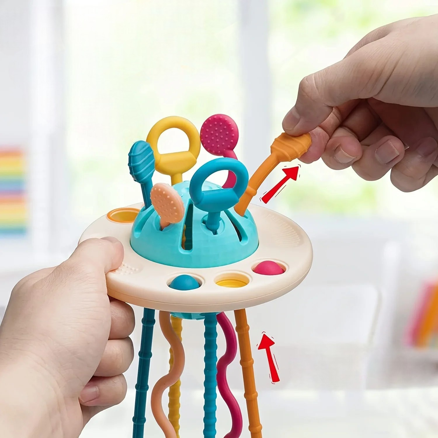 Giocattolo Montessori UFO | Silicone Push & Pull con Texture Colorate | Sviluppo Motorio e Sensoriale per Bambini 6-18 Mesi 3