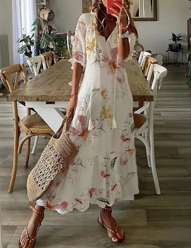 Gioia | Elegante Abito Lungo Estivo con Scollo a V per Donna 0