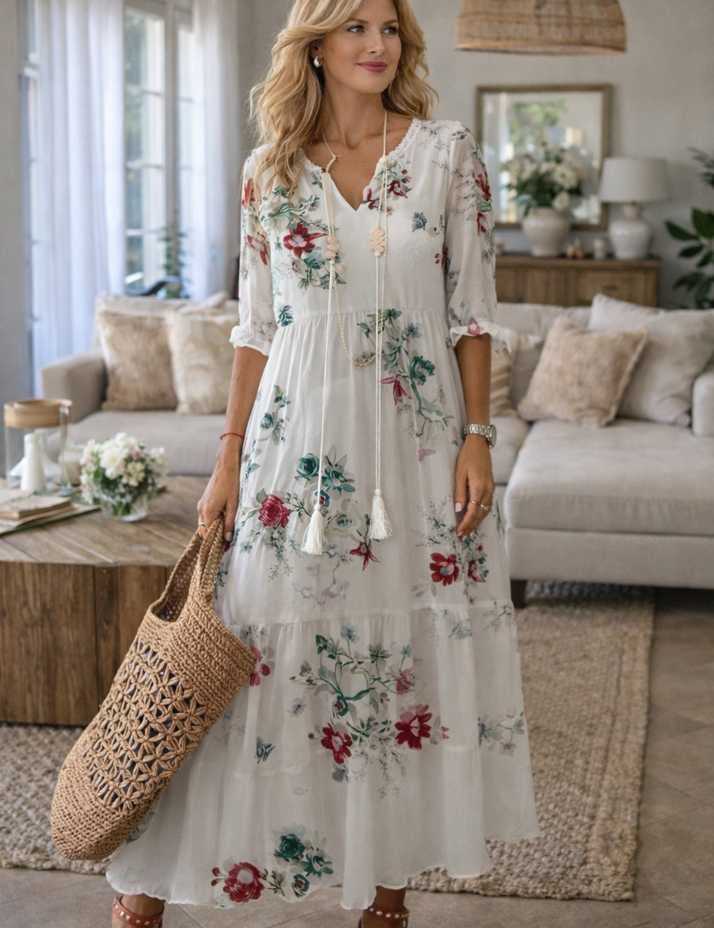 Gioia | Elegante Abito Lungo Estivo con Scollo a V per Donna 1