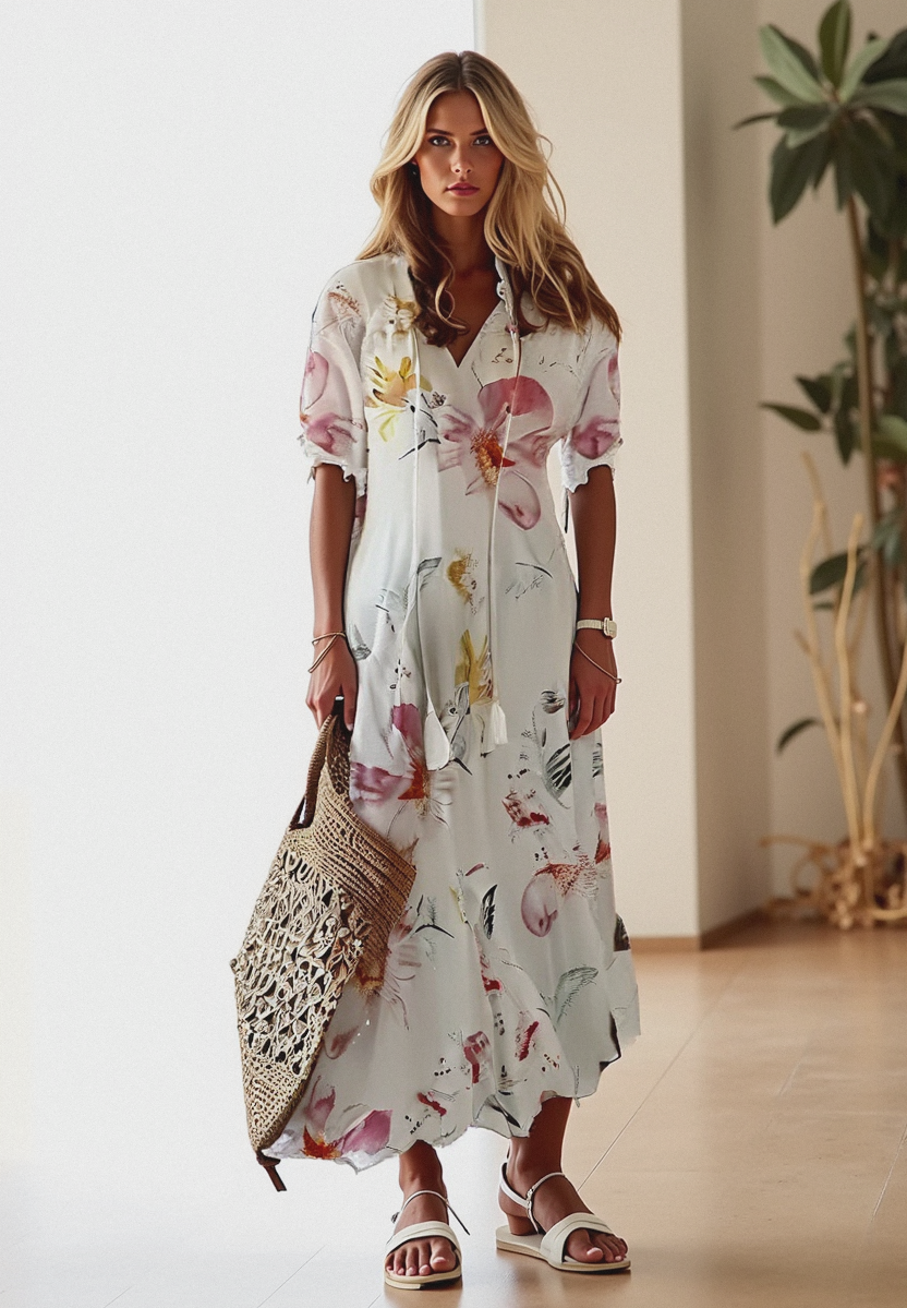 Gioia | Elegante Abito Lungo Estivo con Scollo a V per Donna 2