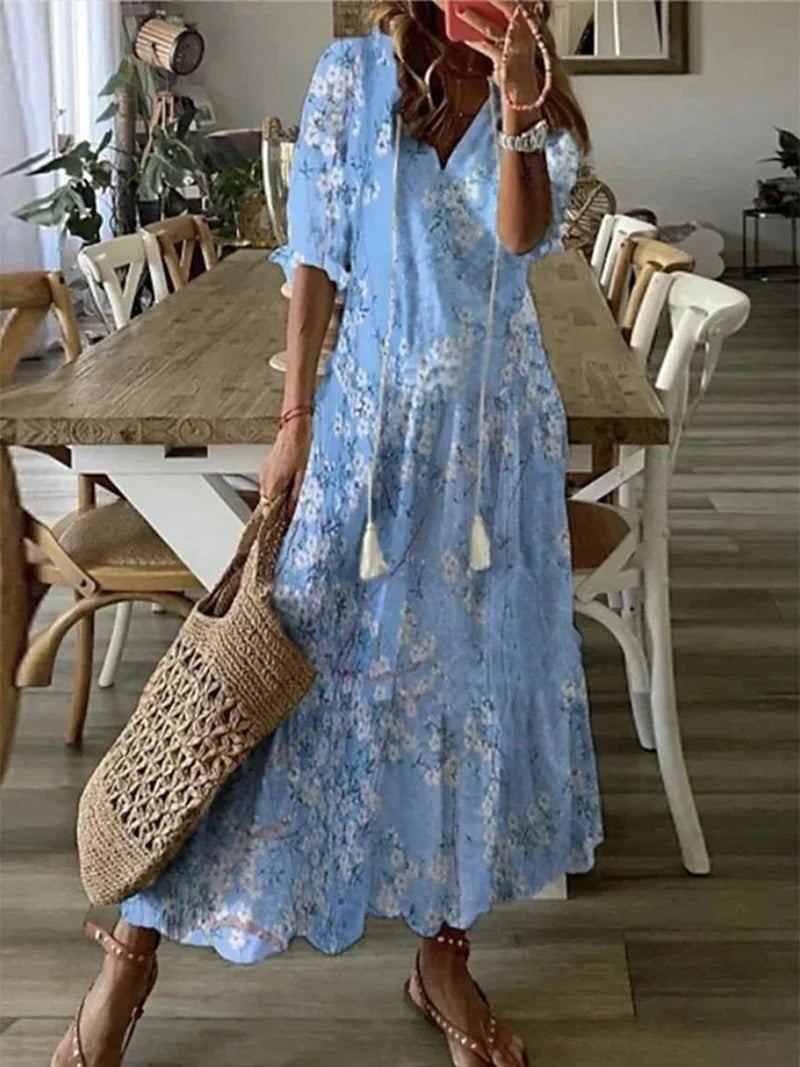 Gioia | Elegante Abito Lungo Estivo con Scollo a V per Donna 4